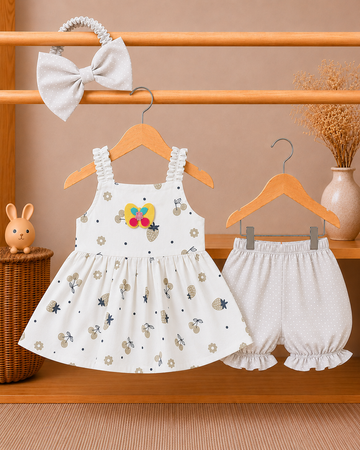 Berry Blossom Baby Girl Dress & Ruffle Bloomers Set with Headband