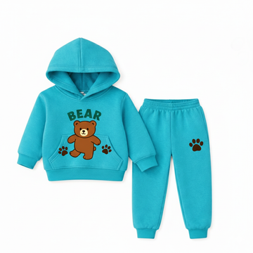 Kids' Bear Fleece Hoodie & Jogger Set – 2pc Teal Tracksuit