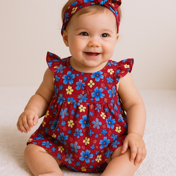 Cotton Baby Frocks with hair Band And shorts