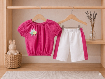 Stylish Popcorn Striped Top with Matching Shorts