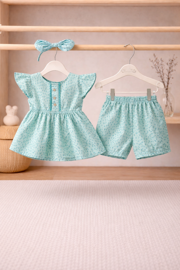 Cotton lawn Stylish Frock Striped Top with Matching Shorts And Bow Hair Band (9)