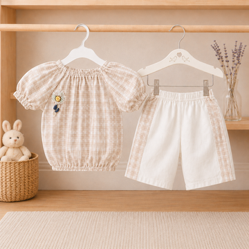 Stylish Popcorn Striped Top with Matching Shorts