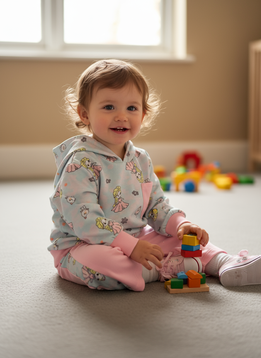 French Terry Girls Suit Baby Doll Design - Light Blue