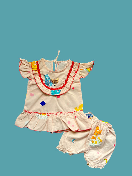 Cute Baby Girl Outfit - White Dress with Black Flowers, Bloomers,