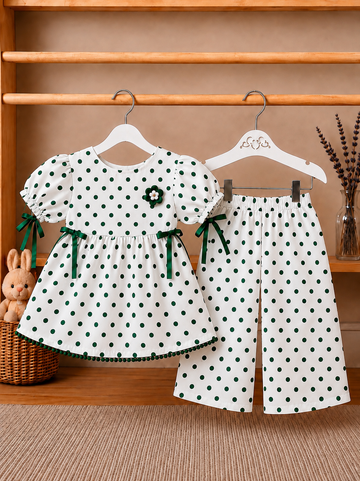 Azadi Collection Bow & Heart Print Top & Pants for Girls