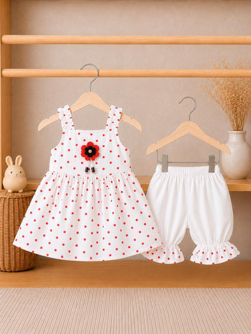 Cherry Dot Baby Girl Dress & Ruffle Bloomers Set