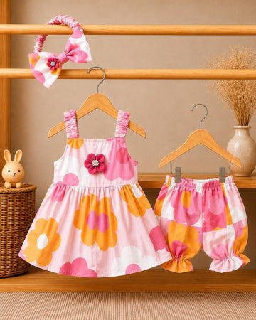 Sunny Blossom Girls Dress & Bloomers Set with Matching Headband