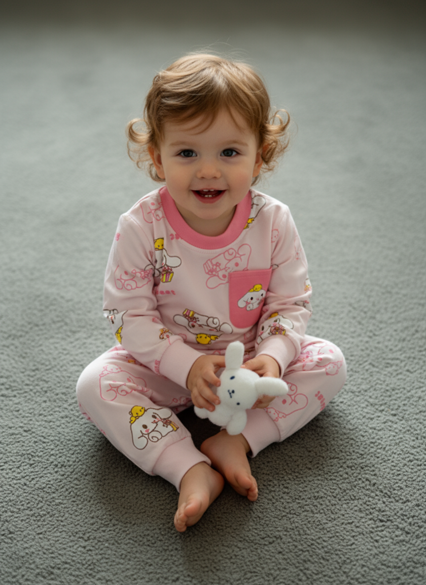 French Terry Girls Suit Bear- Baby Pink