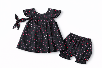 Toddler Floral  (4) & Grid Print Set - Vintage Style With Hairband 3pc Summer Outfit