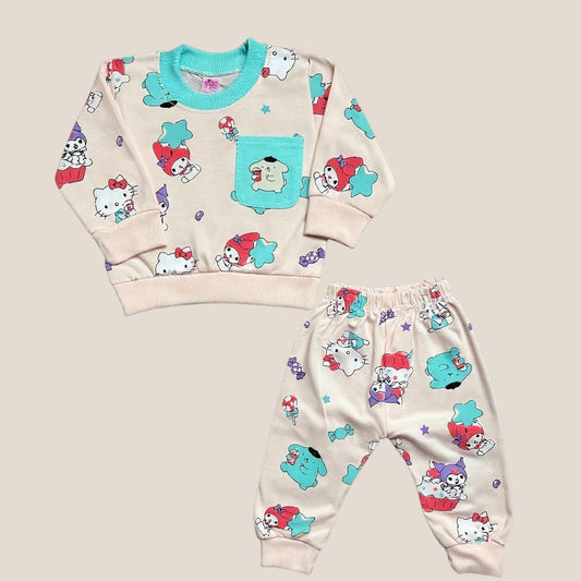 French Terry Girls Suit Light Blue Rib