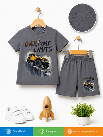 Kids Overcome Limits 4x4 Graphic Summer Co-ord Set – Grey