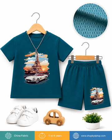 Kids Eiffel Tower Graphic Summer Outfit – 2-Piece Set