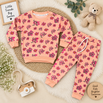 Girls "Girl Pwr" Floral Fleece Tracksuit – Peach