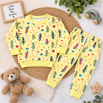 "Little Boys Big Dreams" Race Car Fleece Tracksuit – Yellow