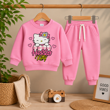 Pink "Hello Kitty" Daisy Bow Fleece Sweatshirt & Jogger Set