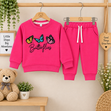Baby Pink "Butterflies" Graphic Fleece Sweatshirt & Jogger Set