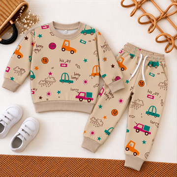 Neutral BrownFleece Trackset | Bright Rainbow Vehicle & Lorry Design