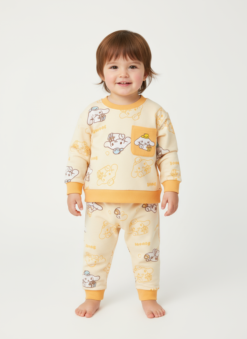 French Terry Girls Suit Bear- Light Peach