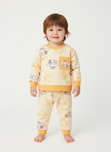 French Terry Girls Suit Bear- Light Peach