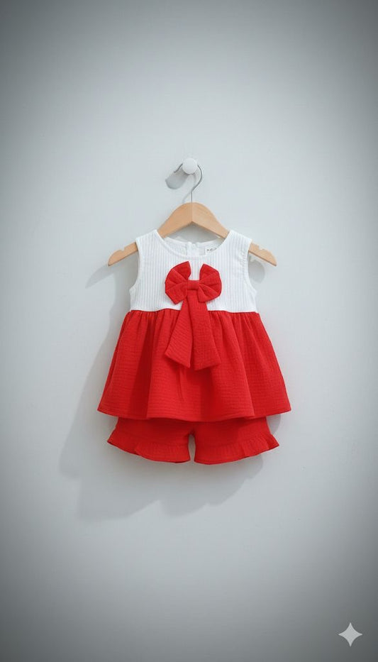 Girl Light Pink Floral Frock Set – Dress, Shorts & Hairband