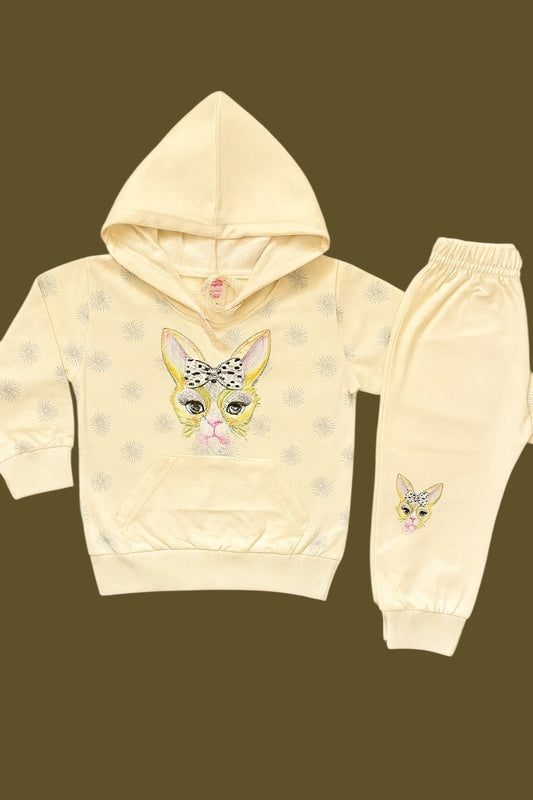 French Terry Girls Suit Rabbit - Light Peach