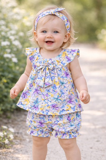 Lavender Meadow Ruffle Bloomer Set with Decorative Bow