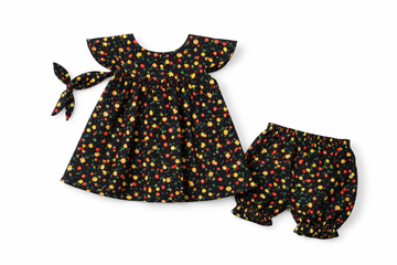 Toddler Floral (16) & Grid Print Set - Vintage Style With Hairband 3pc Summer Outfit