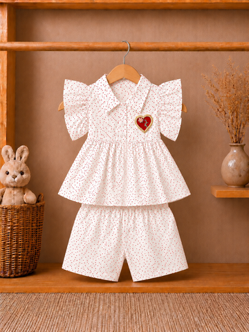 Cotton lawn Stylish Collar Style Frock Striped Top Printed with Matching Shorts