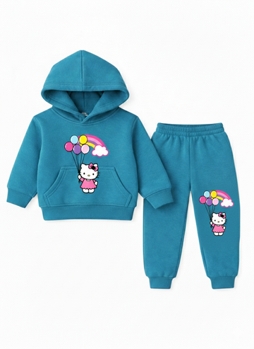 HELLO KITTY Kids Fleece Hoodie and Joggers 2-Piece Tracksuit Set – Teal Blue