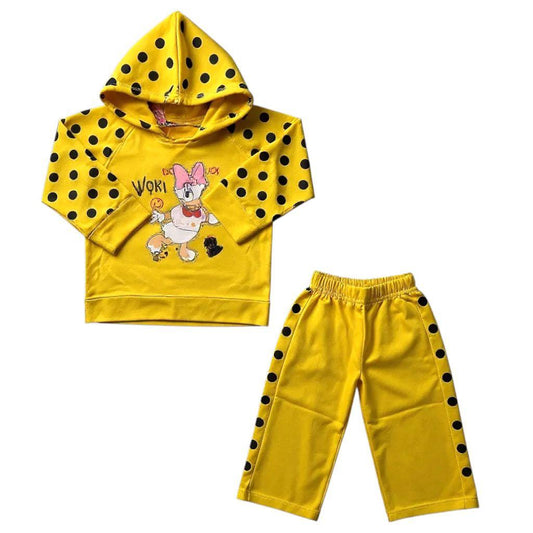 French Terry Girls Suit Yellow with Dot