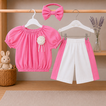 Turkish Popcorn Little Princess Summer Outfit Set With Cute Bow Hairband