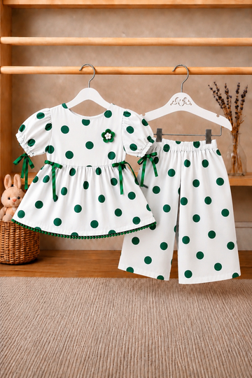 Azadi Cotton Little Miss Pakistan – Daisy Darling Azadi Set With Flapper And hairband Polka🌼
