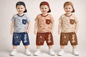 Boys “All Over Print Bear" Graphic T-Shirt & Jogger Shorts 2-Piece Summer Set