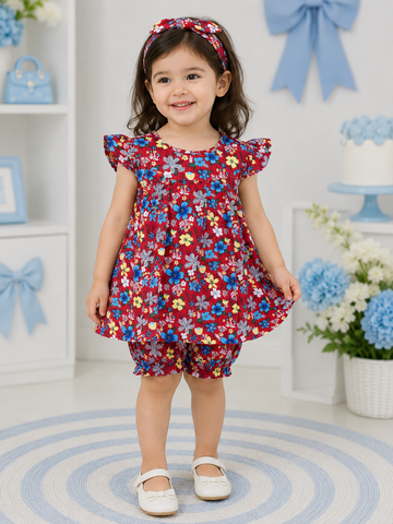 Cotton Baby Frocks with hair Band And shorts
