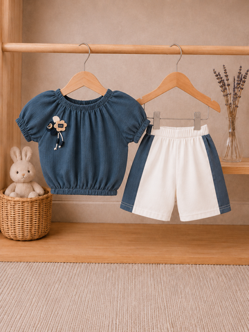 Stylish Popcorn Striped Top with Matching Shorts