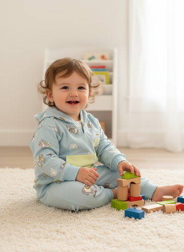 French Terry Girls Suit Unicorn- Light Blue