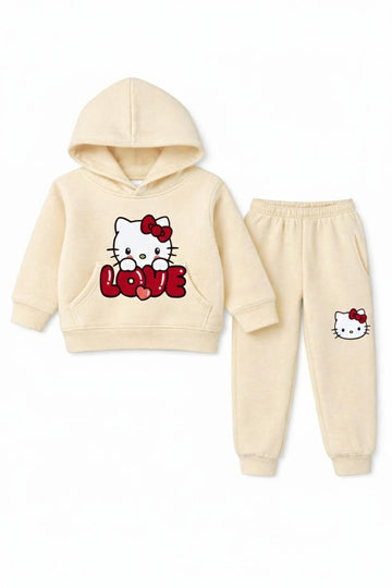 Hello Kitty "LOVE" Kids' Fleece Hoodie & Jogger Set – Cream