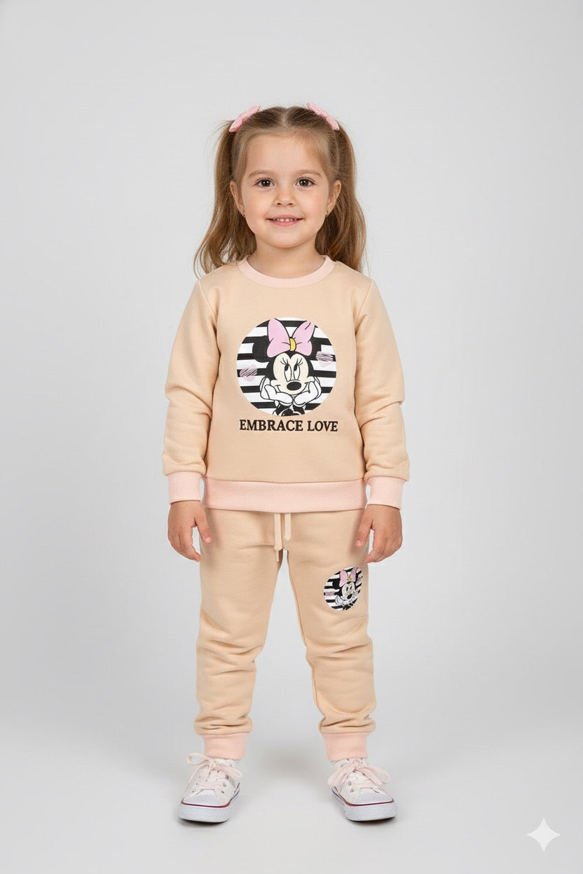 Cute Minnie Mouse Tracksuit for Girls – Cozy Cream Outfit Fleece