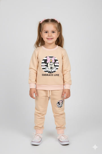 Cute Minnie Mouse Tracksuit for Girls – Cozy Cream Outfit Fleece
