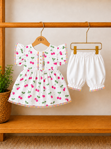 Lavender cherrys Loves Charm Girls Tunic & Shorts Set with Matching lace