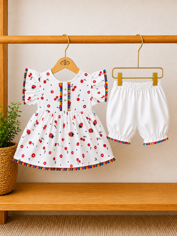 Cotton lawn Lavender Strawberries Loves Charm Girls Tunic & Shorts Set with Matching lace