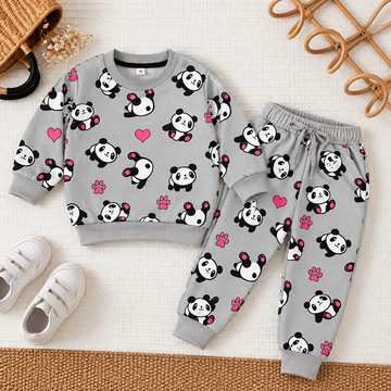 Winter Track Suit Little Panda Grey Fleece Set™ – Kids Sweatshirt & Jogger Outfit