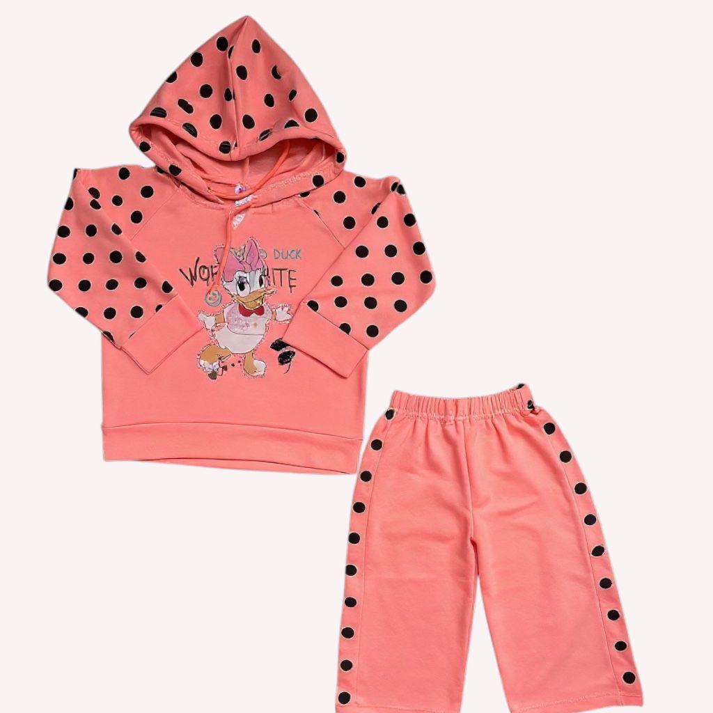 French Terry Girls Suit Pink with Dot