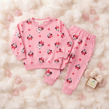 Girls Minnie Mouse & Heart Fleece Tracksuit – Soft Pink