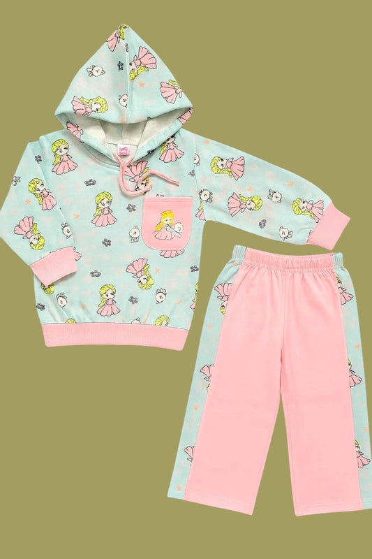 French Terry Girls Suit Baby Doll Design - Light Blue