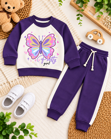 Purple & White Fleece Butterfly Sweatsuit | Cute Pretty Girl Toddler Fleece Outfit