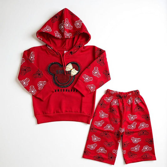 French Terry Girls Suit Dark Red Bear