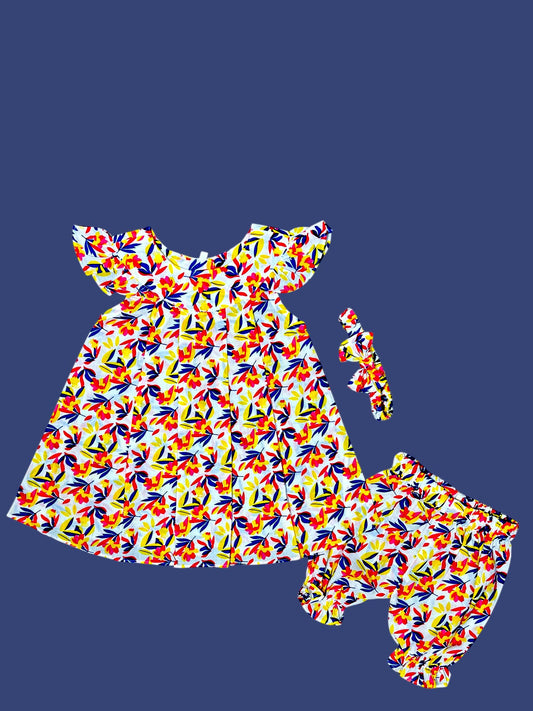 Cotton Lawn Baby Frock with Short & Hairband