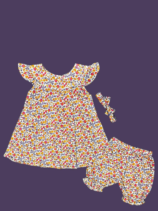 Cotton Lawn Baby Frock with Short & Hairband yellow Multy