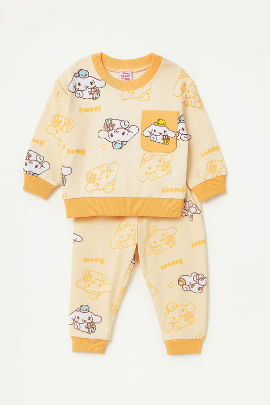 French Terry Girls Suit Bear- Light Peach